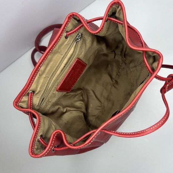 Vintage Coach Legacy Red Leather Drawstring Backpack Purse Buckle Designer - Picture 8 of 13